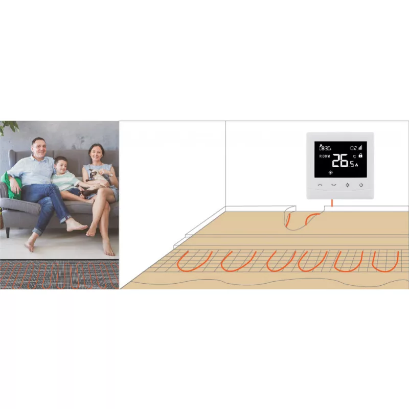 M6 PRO HT-08 termosztáttal szabályozott elektromos padlófűtés szemléltetése